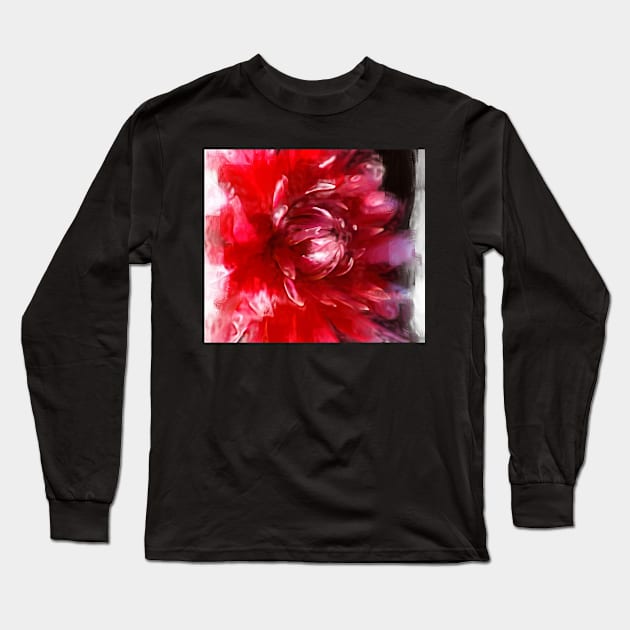 Dahlias Red Heart Long Sleeve T-Shirt by Joy Watson